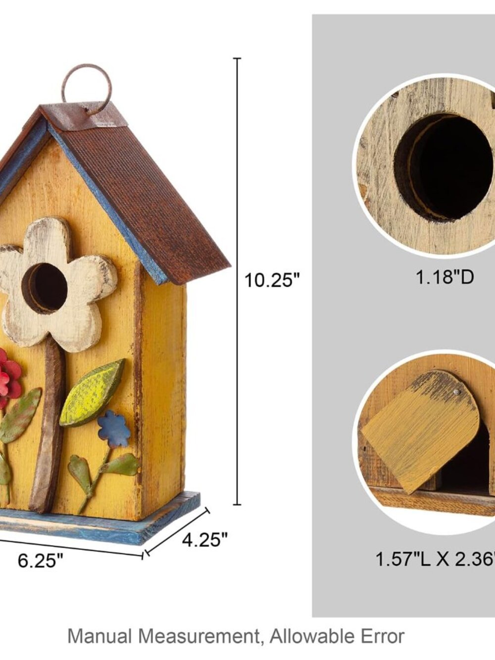 Bird Houses for Outside, 10.2" H Hanging Bird House for Outdoor Patio Garden Dec - Picture 3 of 9